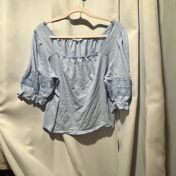 Lucky Brand XL Blue Embroidered Peasant Blouse Boho Cotton Top - Picture 2 of 7